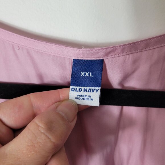 Old Navy Size XXL Waist-Defined Satin Shirred Tie-Front Short Sleeve Blouse Pink - Picture 5 of 7
